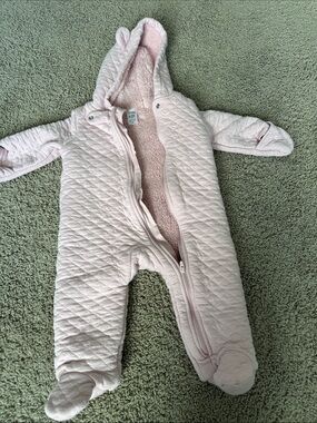 Simple Quilted Hooded Baby One-Piece in Pale Pink
